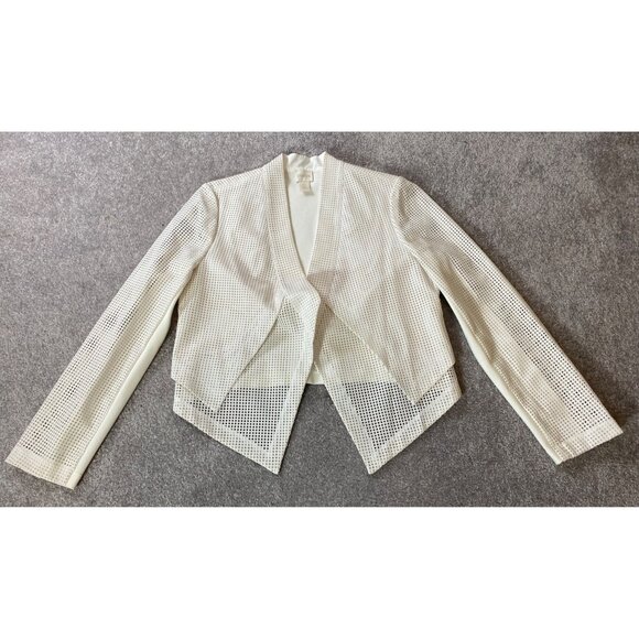 Chicos White Faux Leather Blazer Jacket Mesh Open Front Chicos Size 0 Small - Picture 1 of 11